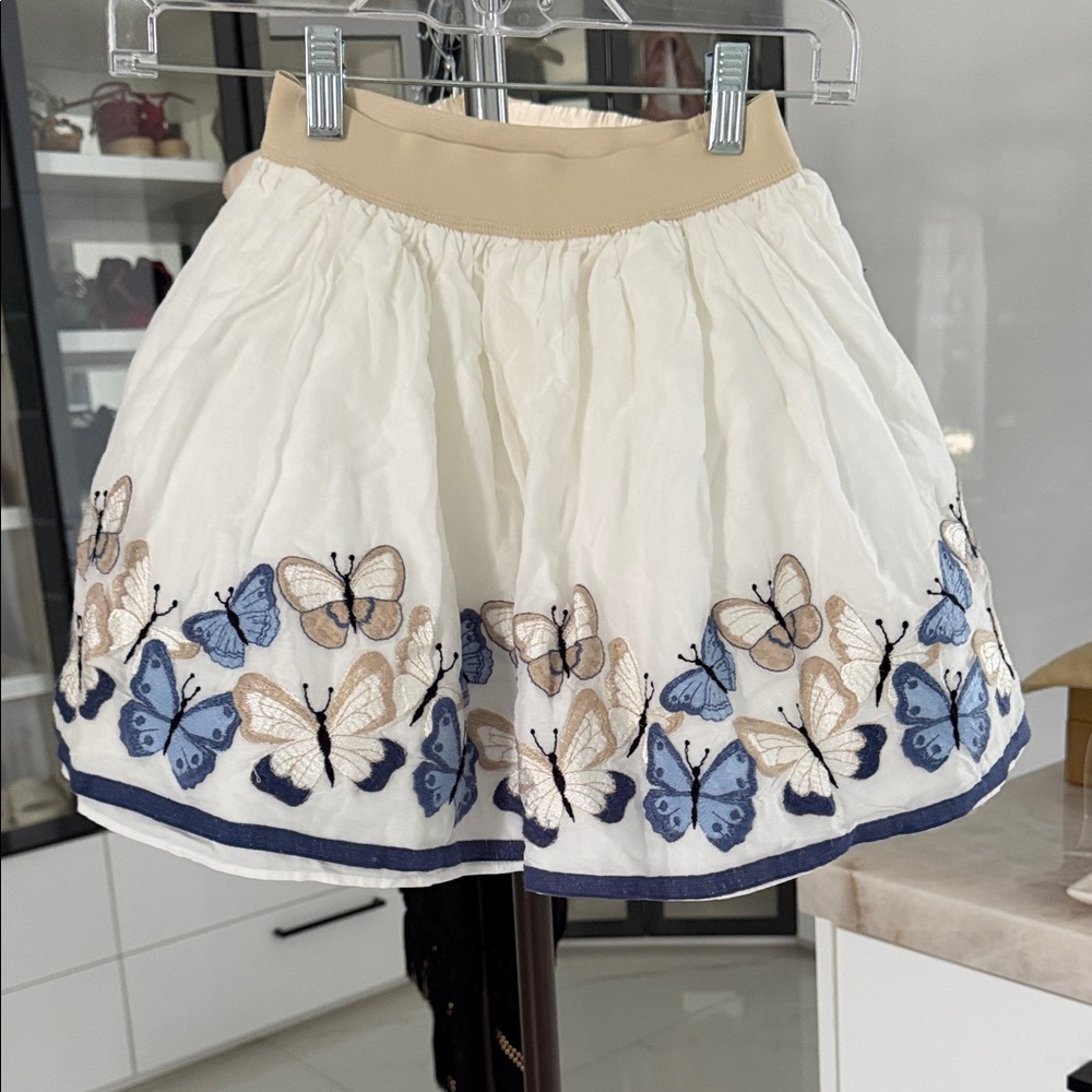 MonnaLisa White and Blue Butterfly Skirt